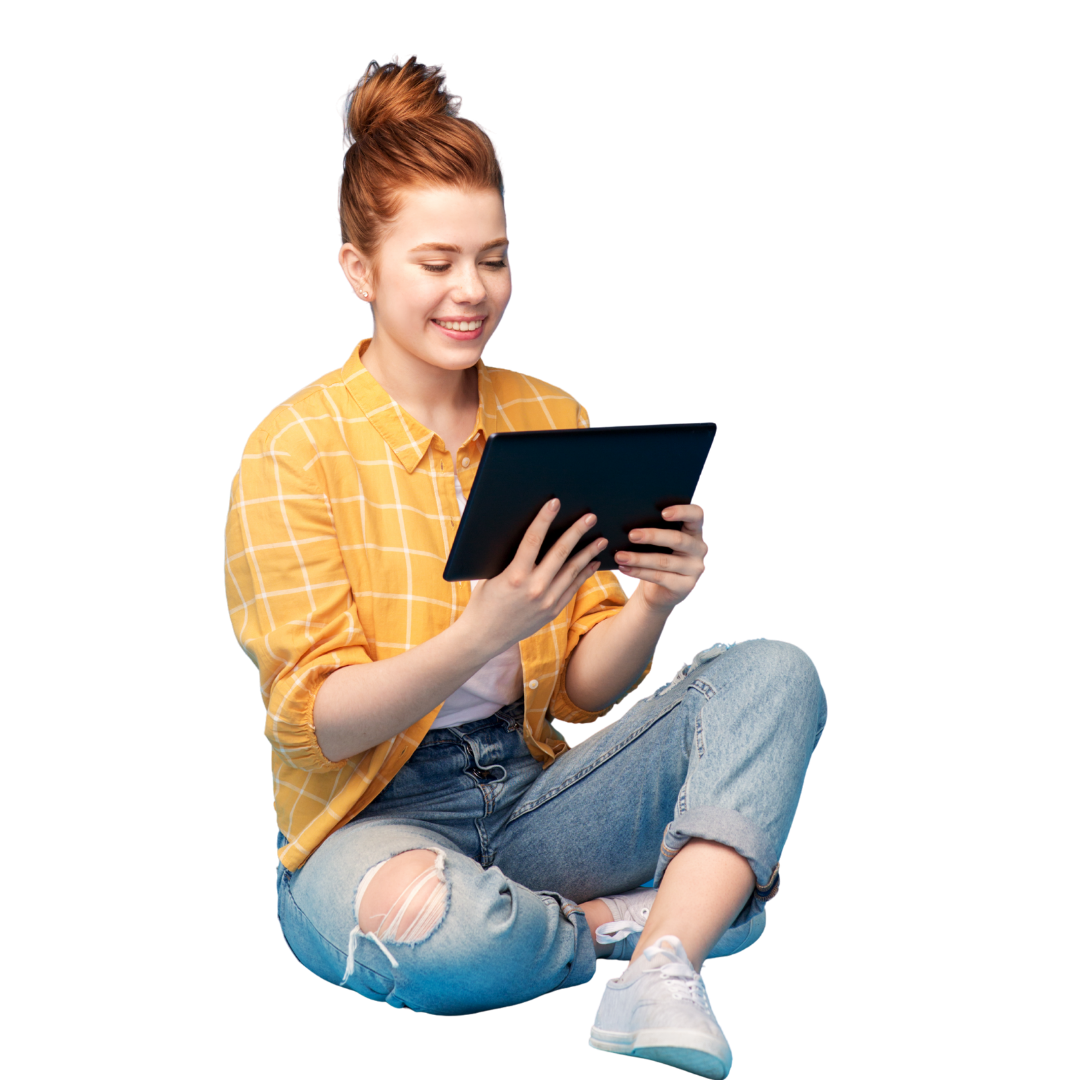 Aluna estudando no tablet